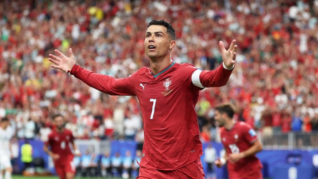 Cristiano Ronaldo merayakan gol bersama Timnas Portugal pada pertandingan Piala Dunia 2026.